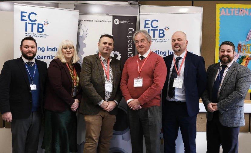 David Warrell (centre) pictured with Mark Scourfield of Jenkins & Davies, representatives of Pembrokeshire College and the ECITB at the launch of the ECITB's Work Ready Programme.
